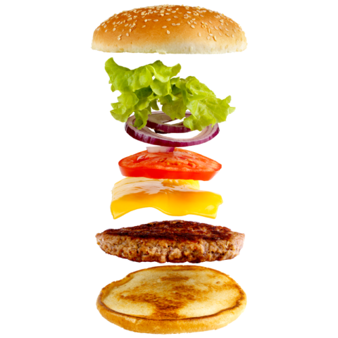 Floating Flying Cheeseburger Ingredients PNG Image