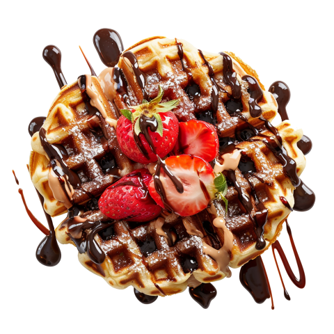 [CITYPNG COM]Top View Strawberry Waffle and Chocolate Syrup   1500x1500