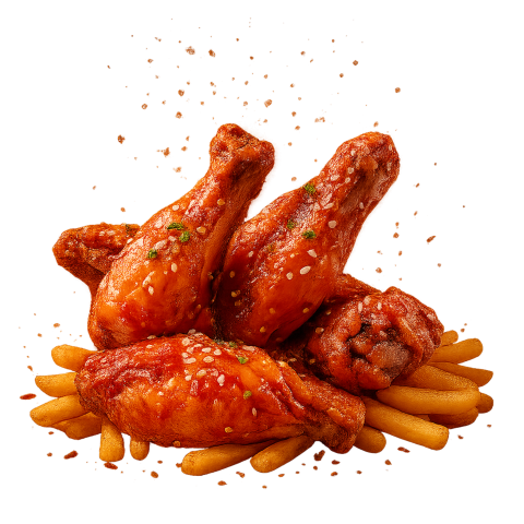 Fresh Crispy Wings and Fries with Falling Spice Effect