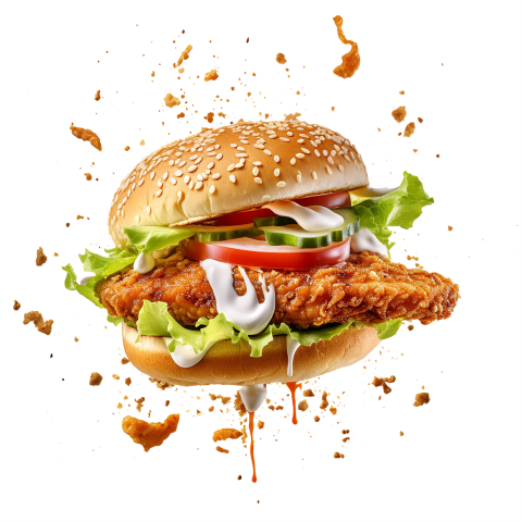 Flying Chicken Burger With Lettuce Mayo Sauce HD PNG